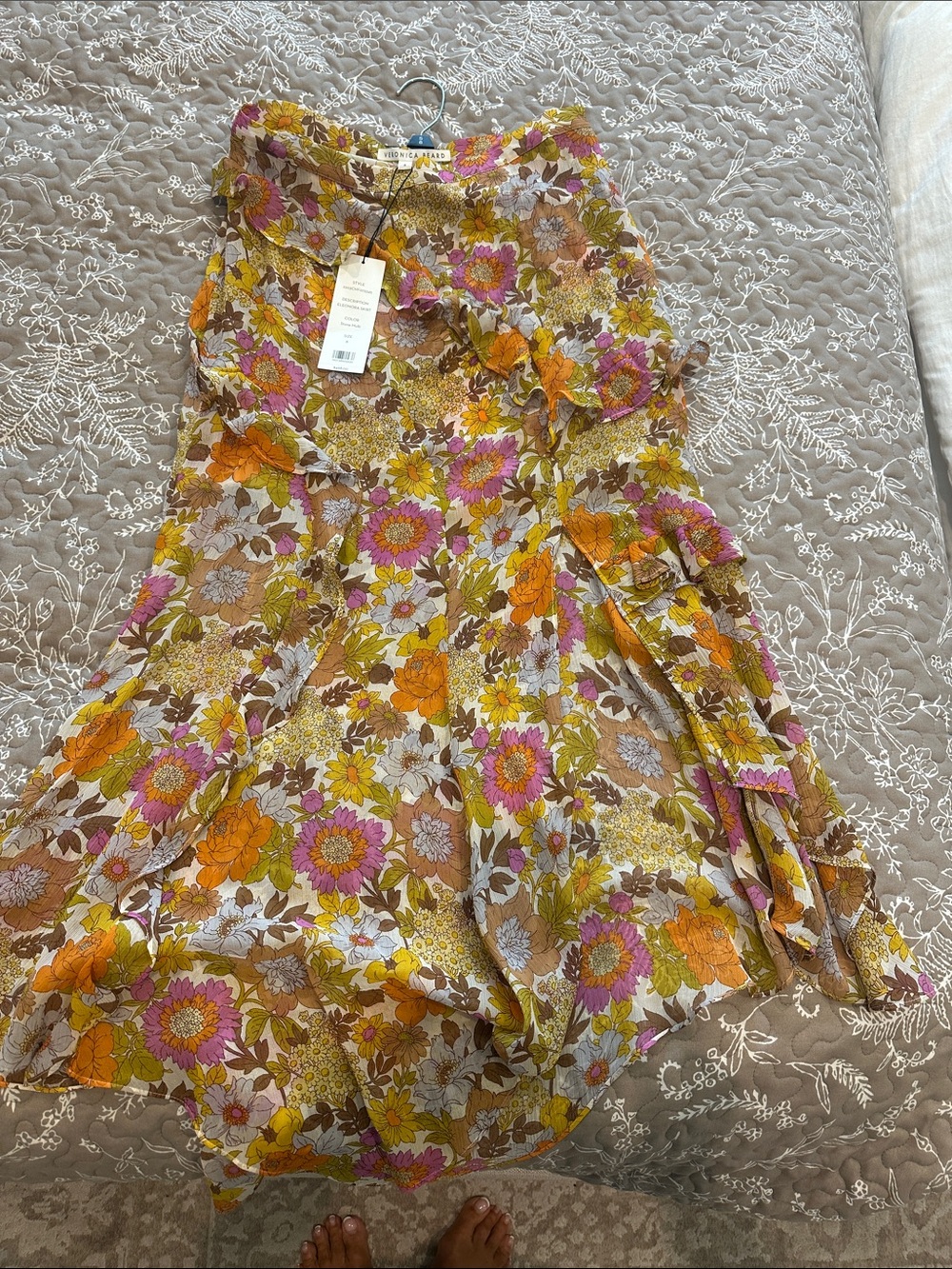 Veronica Beard Floral Ruffle Midi asymmetrical skirt